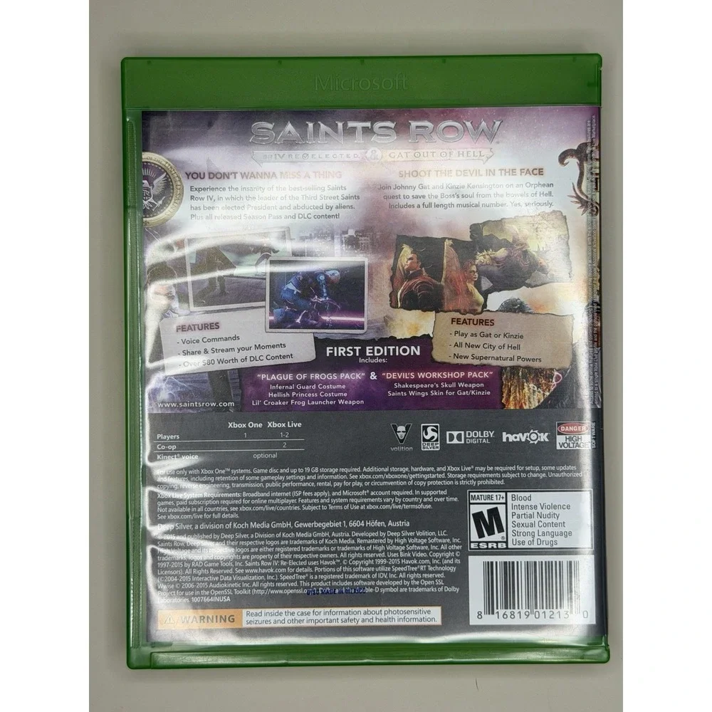 Saints Row IV Re-Elected & Gat Out of Hell Combo (Microsoft Xbox One, 2015)